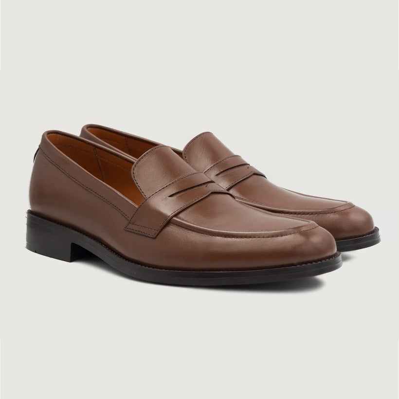 Baxton Brun Läderloafers för Herr