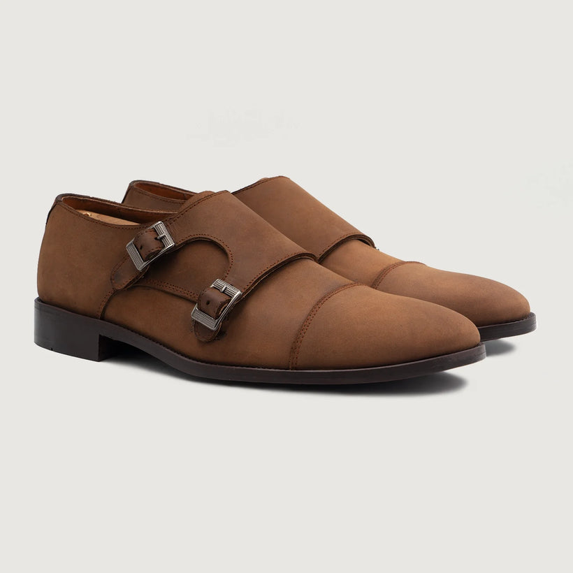 Boston Double Monk Strap Oil Pull-up Brun Leather Shoes för Herr