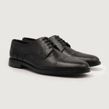 Dirk Brogues Derby Black Leather Shoes in Black Full-Grain Leather - Lateral Side Profile View | Buy Online