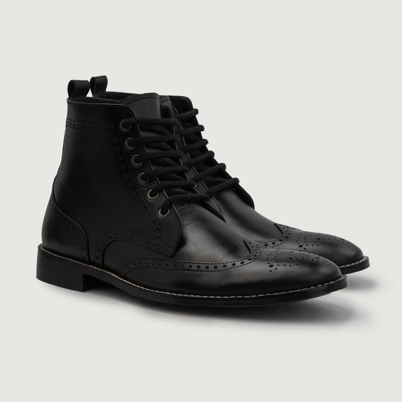 Duster Brogues Derby Svart Leather Boots för Herr