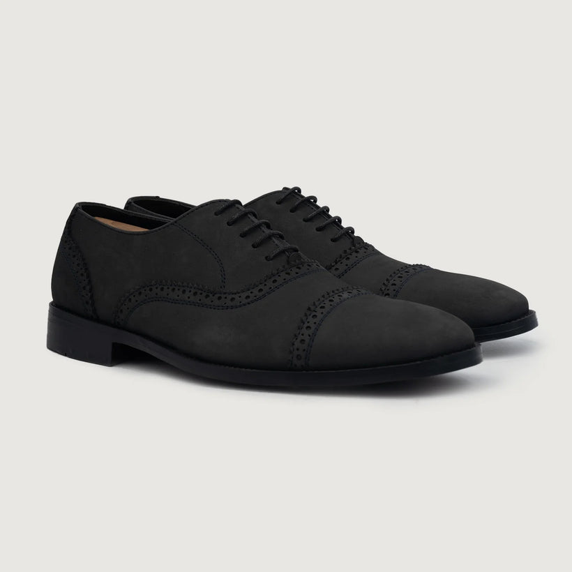 Greyson Brogues Oxford Svart Nubuck Leather Shoes för Herr