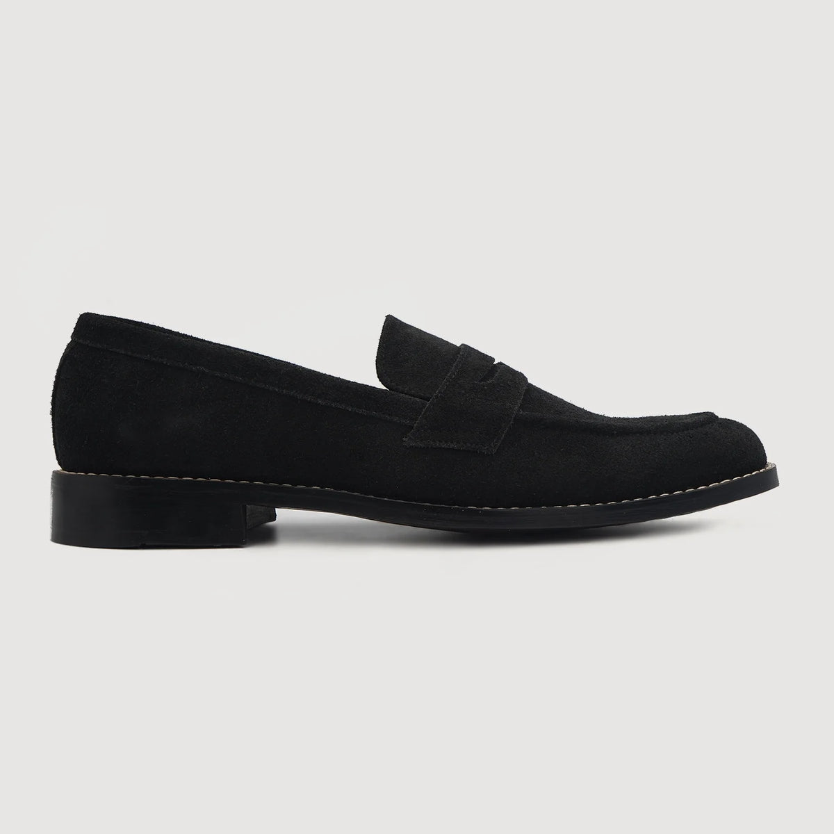 Black Goatskin Suede Leather Loafers - Ritsrandsydd Goodyear-konstruktion och tåhätta