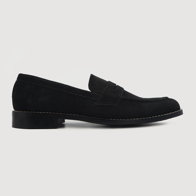 Baxton Svart Suede Läderloafers för Herr