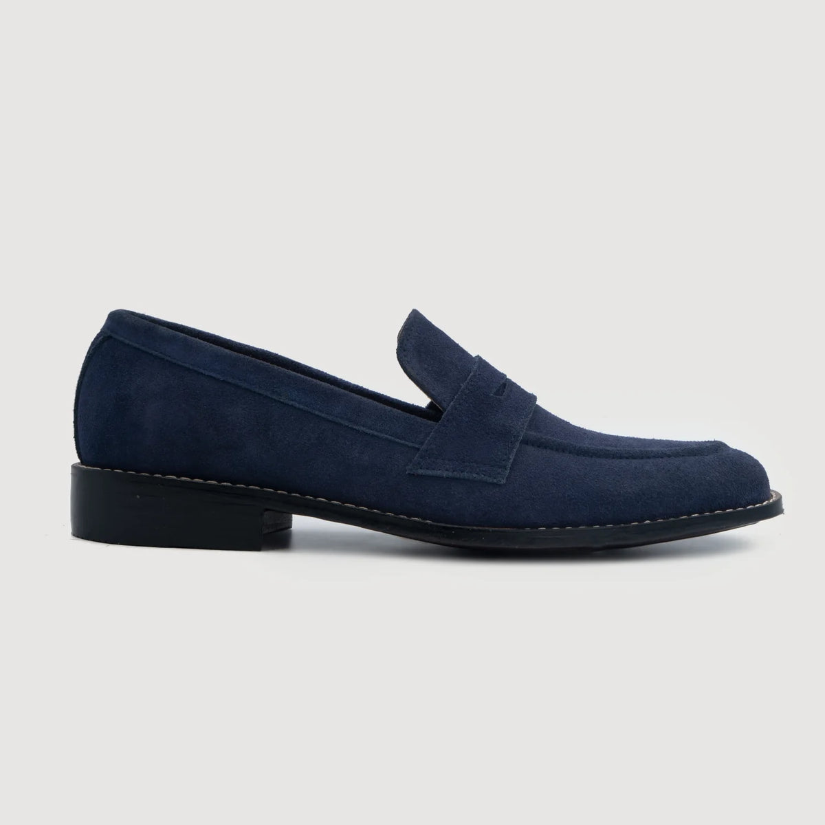 Midnight Blue Goatskin Suede Leather Loafers - Ritsrandsydd Goodyear-konstruktion och tåhätta