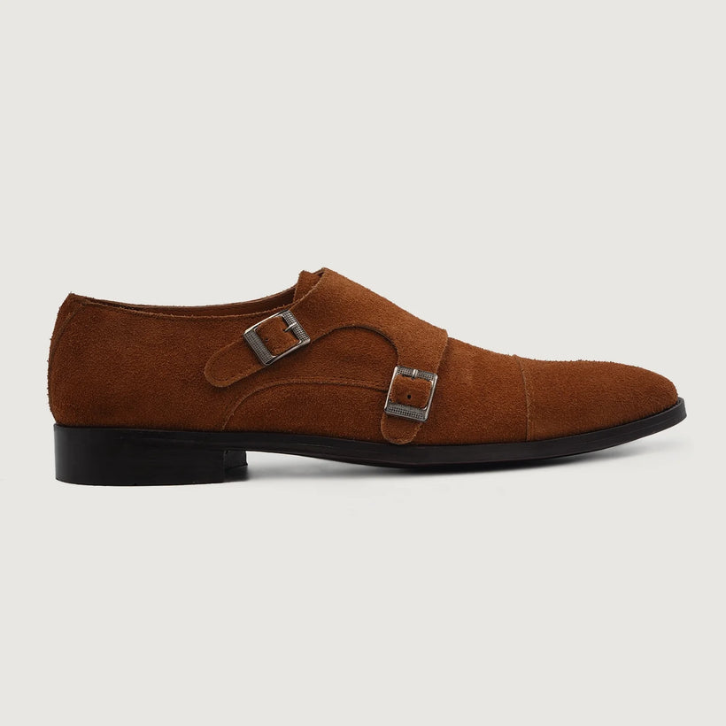 Boston Double Monk Strap Brun Suede Leather Shoes för Herr