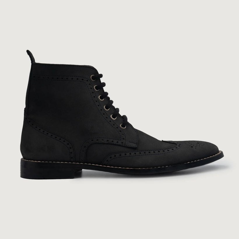 Duster Brogues Derby Svart Nubuck Leather Boots för Herr