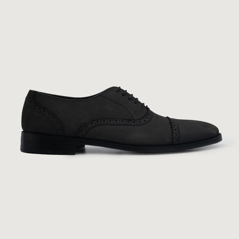 Greyson Brogues Oxford Svart Nubuck Leather Shoes för Herr