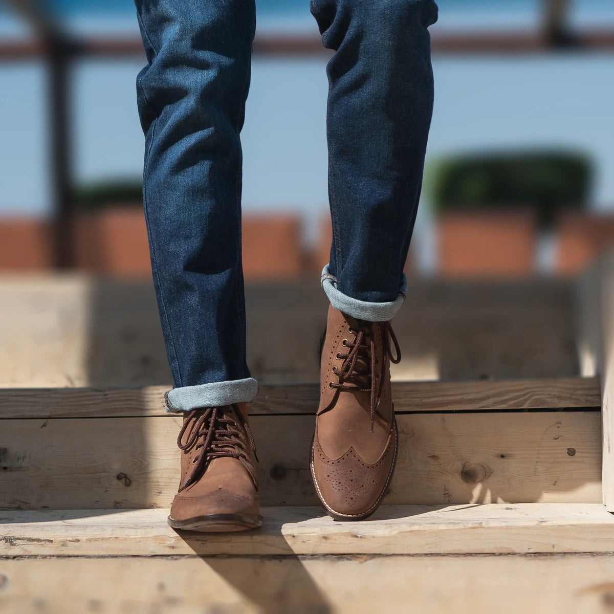 Tailored Rib Cuffs & Hem Craftsmanship Construction Detail on Duster Brogues Derby Oil Pull-up Brun Läderkängor för Herr