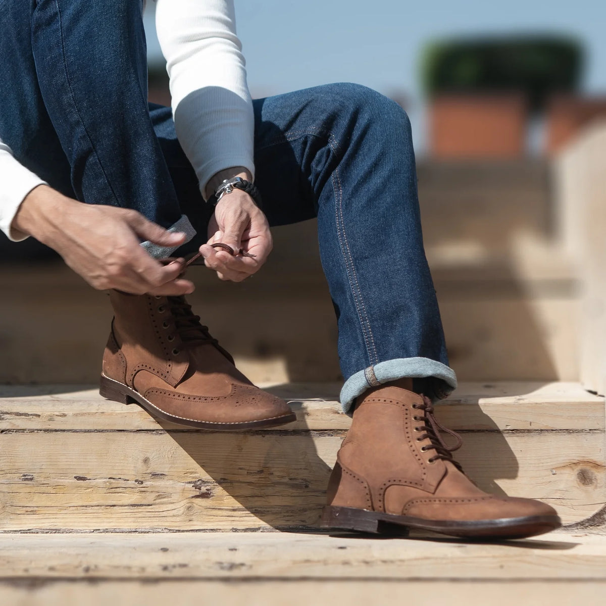 Orlaven Duster Brogues Derby Oil Pull-up Brun Läderkängor för Herr footwear image 9