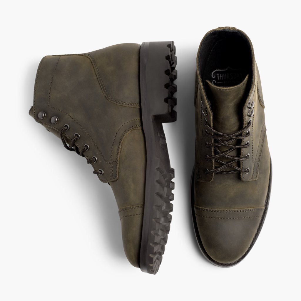 Captain StormKing® Dark Olive Matte Läderkängor för Herr - Förstärkt hälkappa och precisa dubbla sömmar