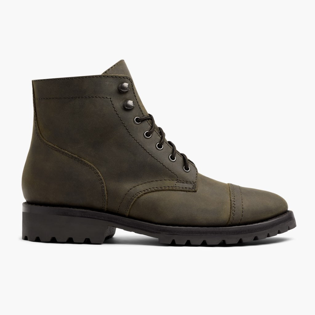 Olive Full-Grain leather Boots - Ritsrandsydd Goodyear-konstruktion och tåhätta