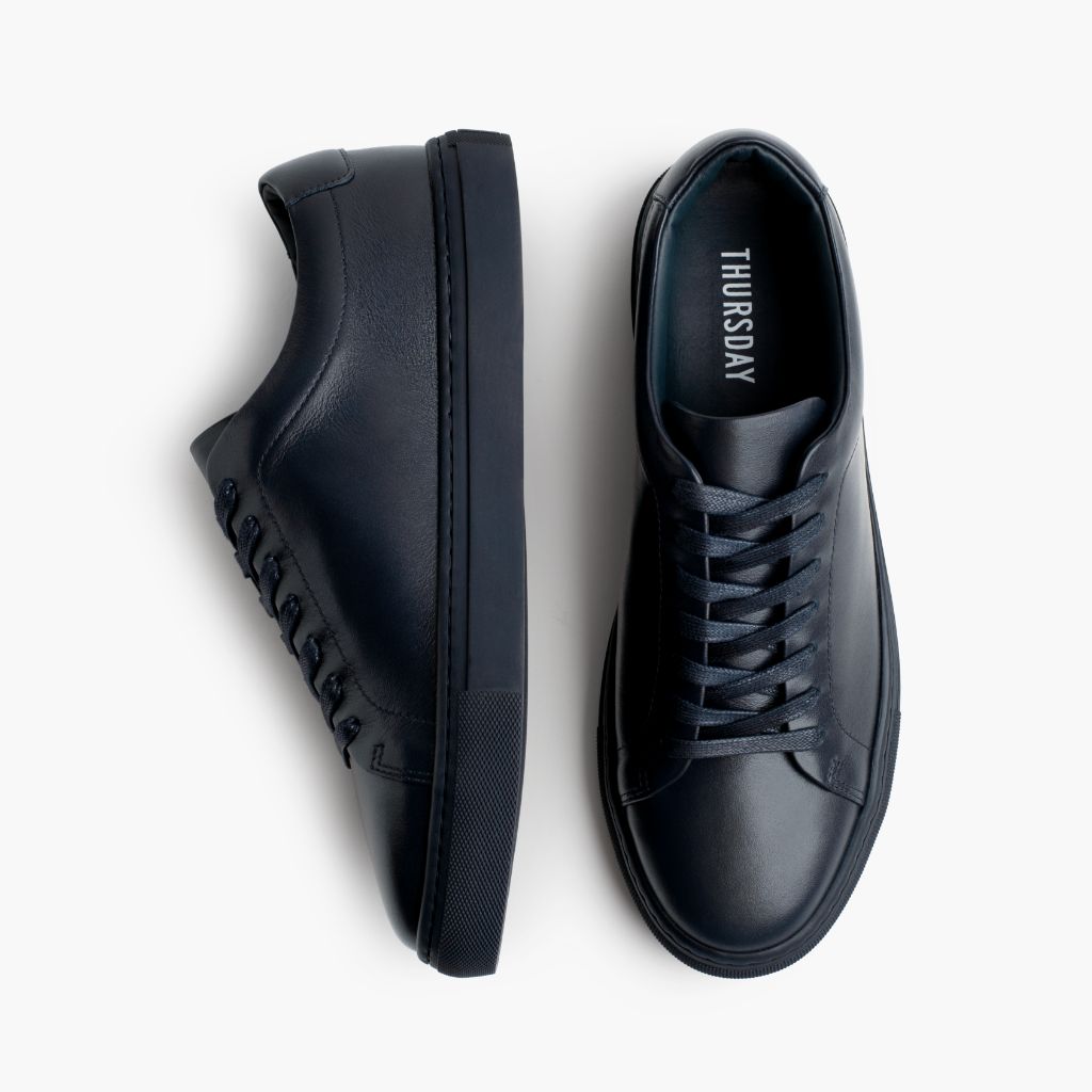 Encore Navy Leather Sneakers - Förstärkt hälkappa och precisa dubbla sömmar