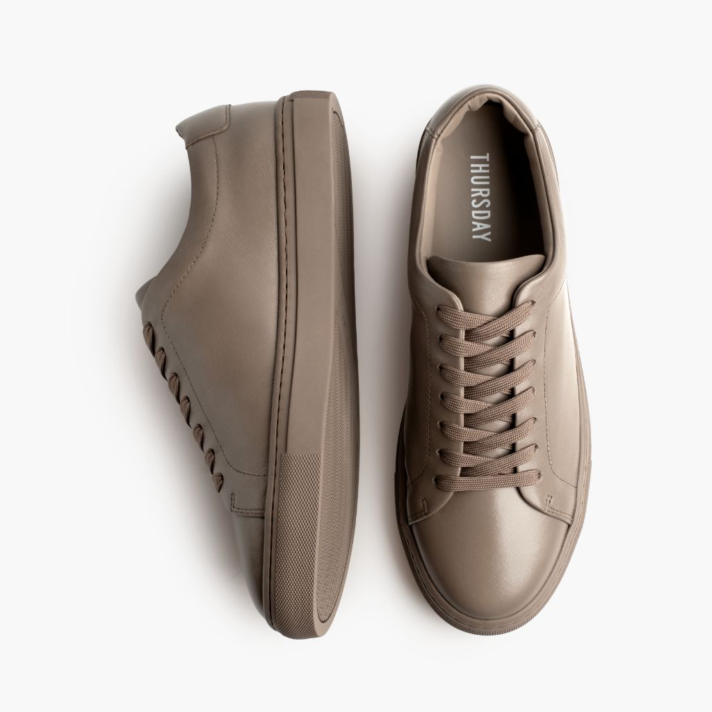 Encore Taupe Lädersneakers för Herr - Förstärkt hälkappa och precisa dubbla sömmar
