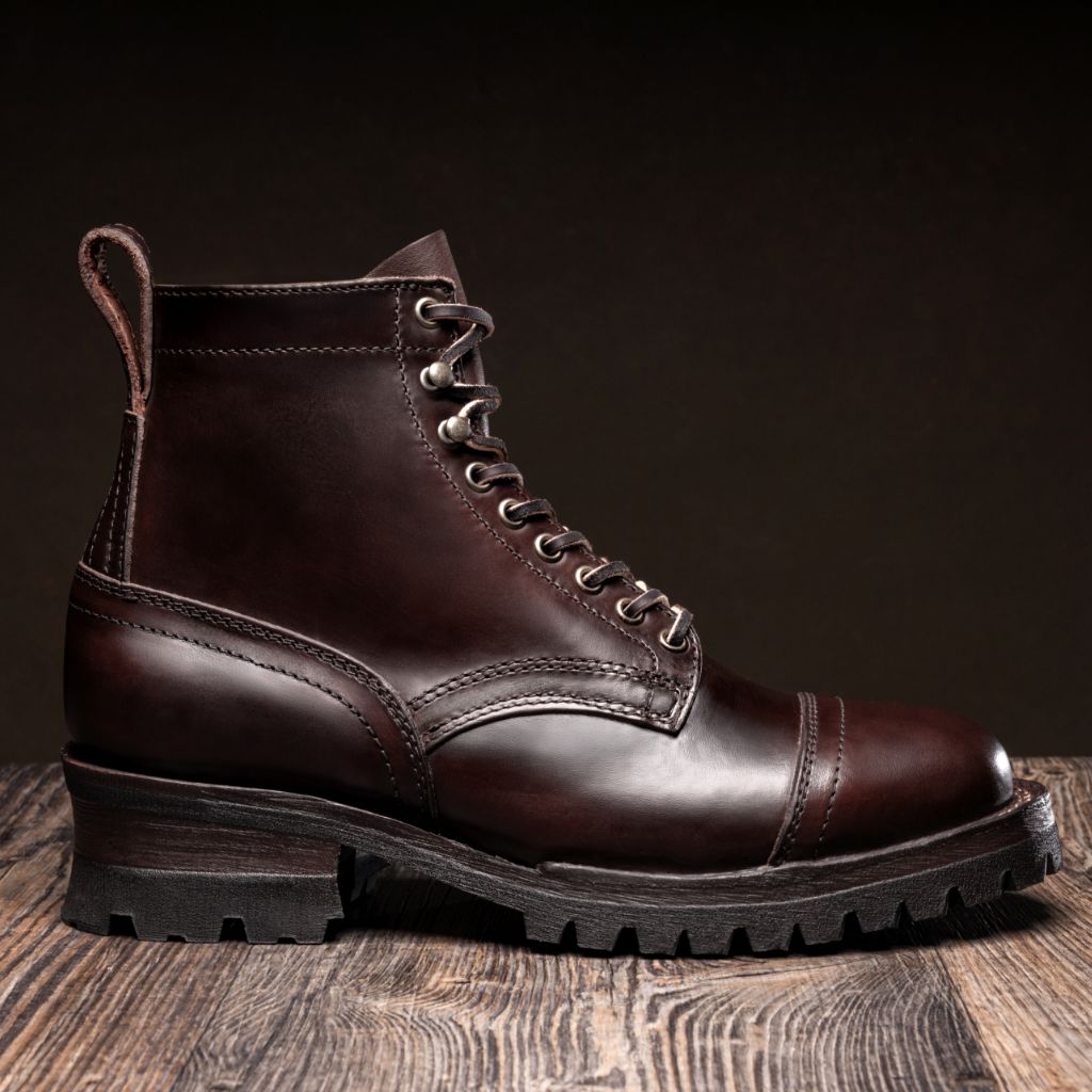 Brown Full-Grain leather Boots - Ritsrandsydd Goodyear-konstruktion och tåhätta