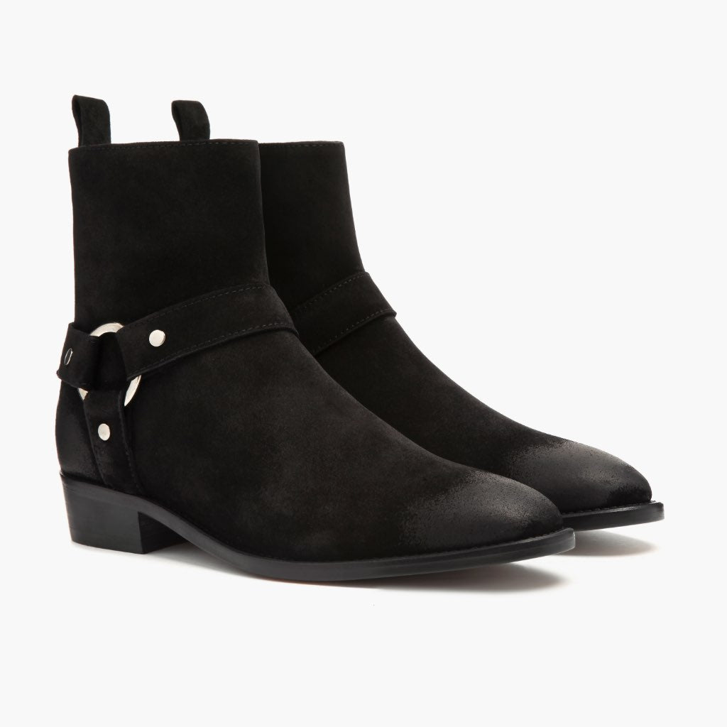 Harness Svart Suede Läderkängor för Herr in Black Goatskin Suede - Sidovy | Handla online
