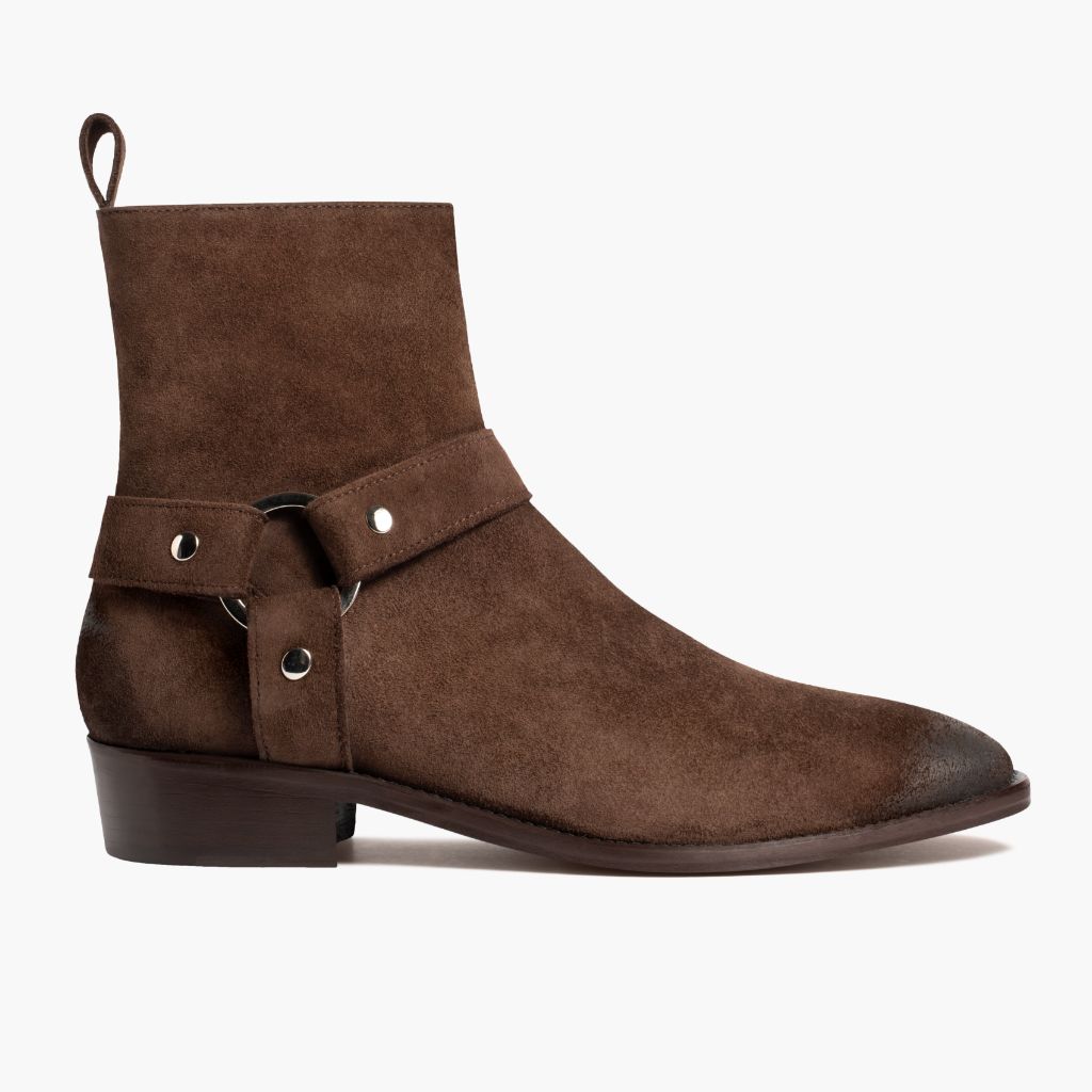 Dark Brown Goatskin Suede Leather Boots - Ritsrandsydd Goodyear-konstruktion och tåhätta