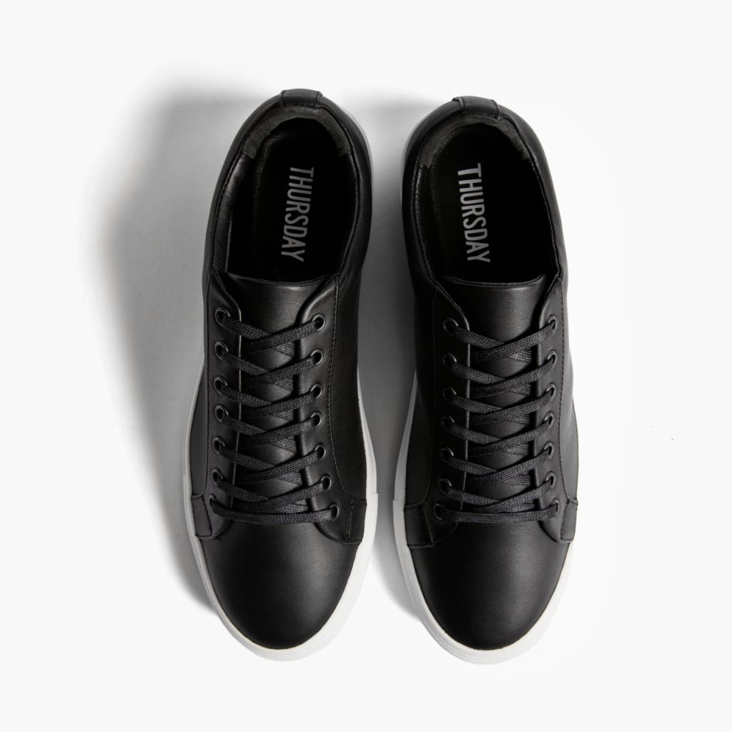 Premier Low Top Svart Lädersneakers för Herr For Men - Förstärkt hälkappa och precisa dubbla sömmar