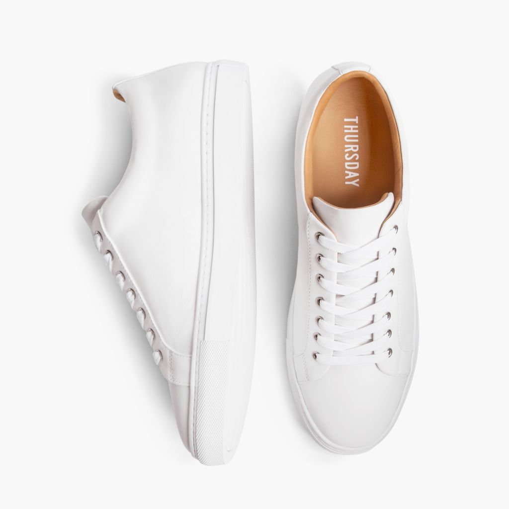 Premier Low Top White Lädersneakers för Herr For Men - Förstärkt hälkappa och precisa dubbla sömmar