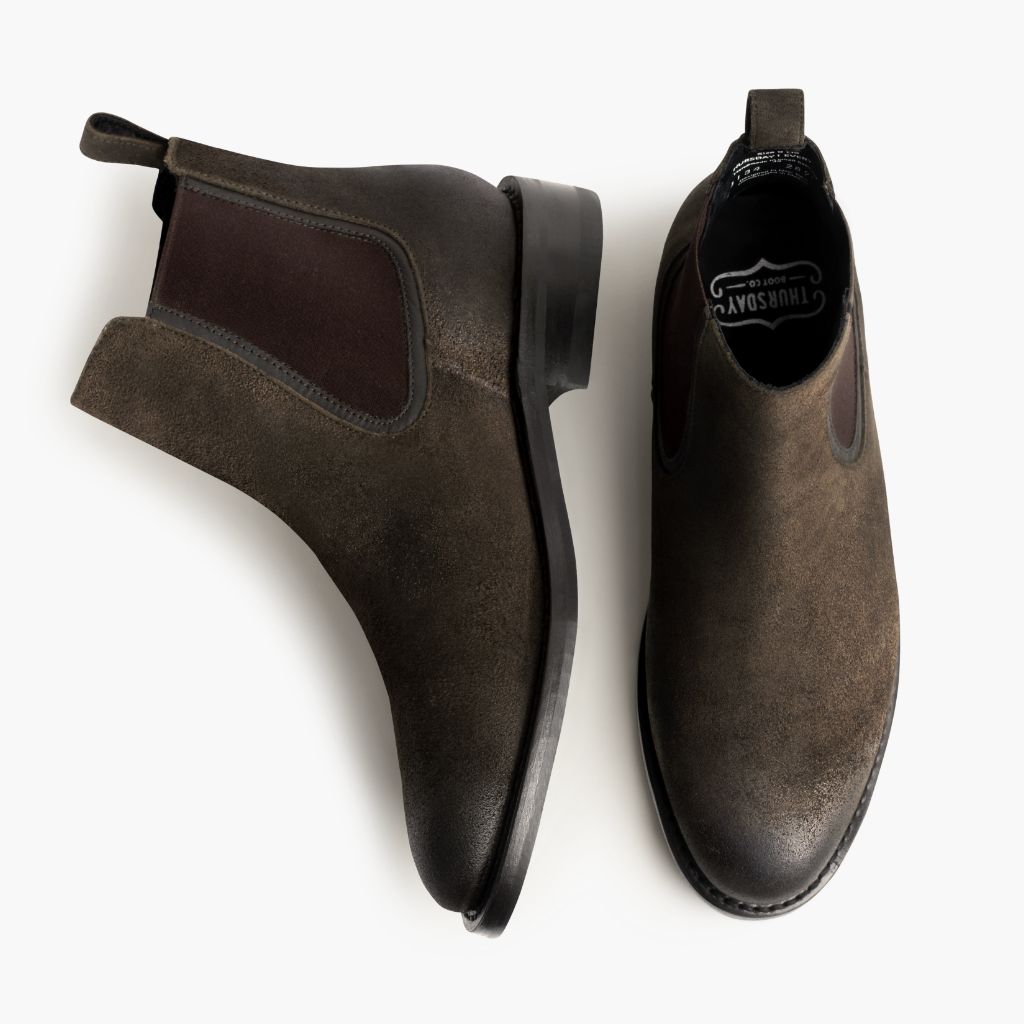 Duke Dark Olive Suede Läderkängor för Herr - Förstärkt hälkappa och precisa dubbla sömmar