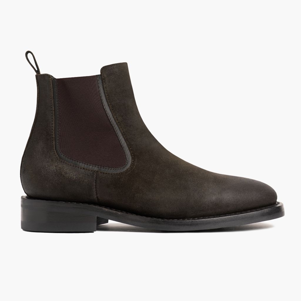 Olive Goatskin Suede Leather Boots - Ritsrandsydd Goodyear-konstruktion och tåhätta