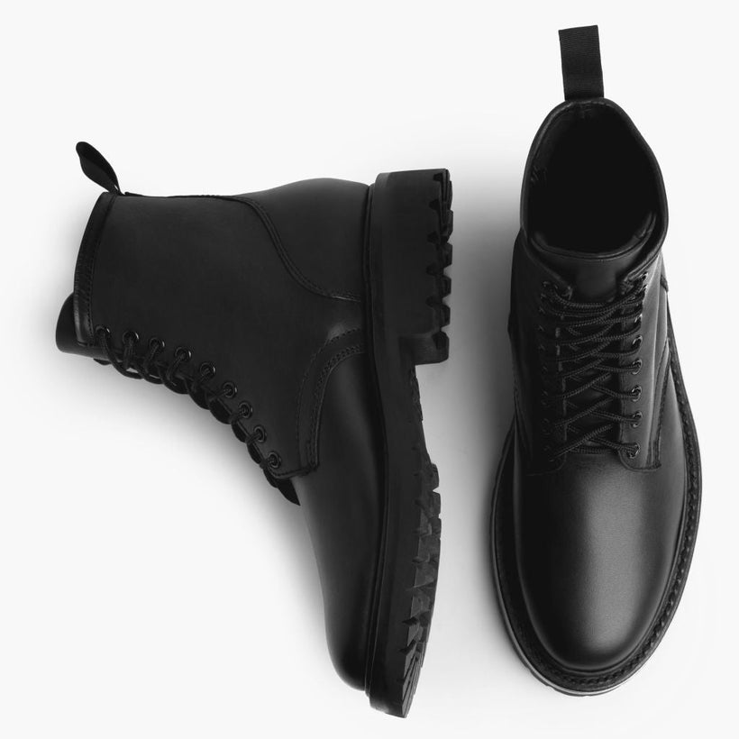 Stomper Svart (No Zipper) Leather Boots för Herr