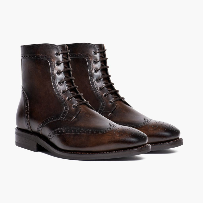 Wingtip Dark Oak Leather Boots för Herr