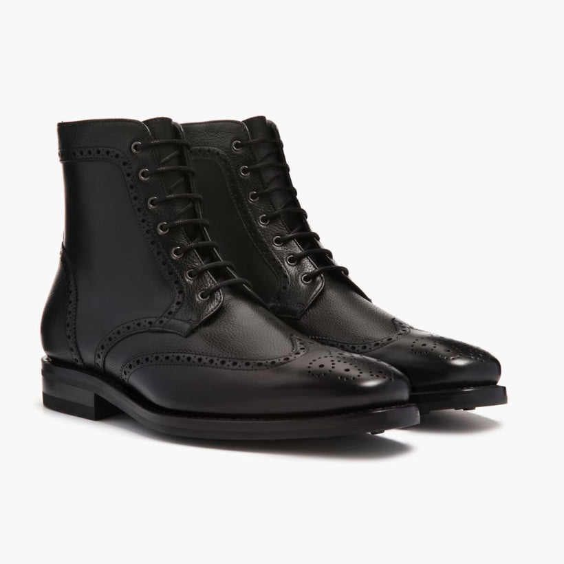 Wingtip Svart Leather Boots för Herr