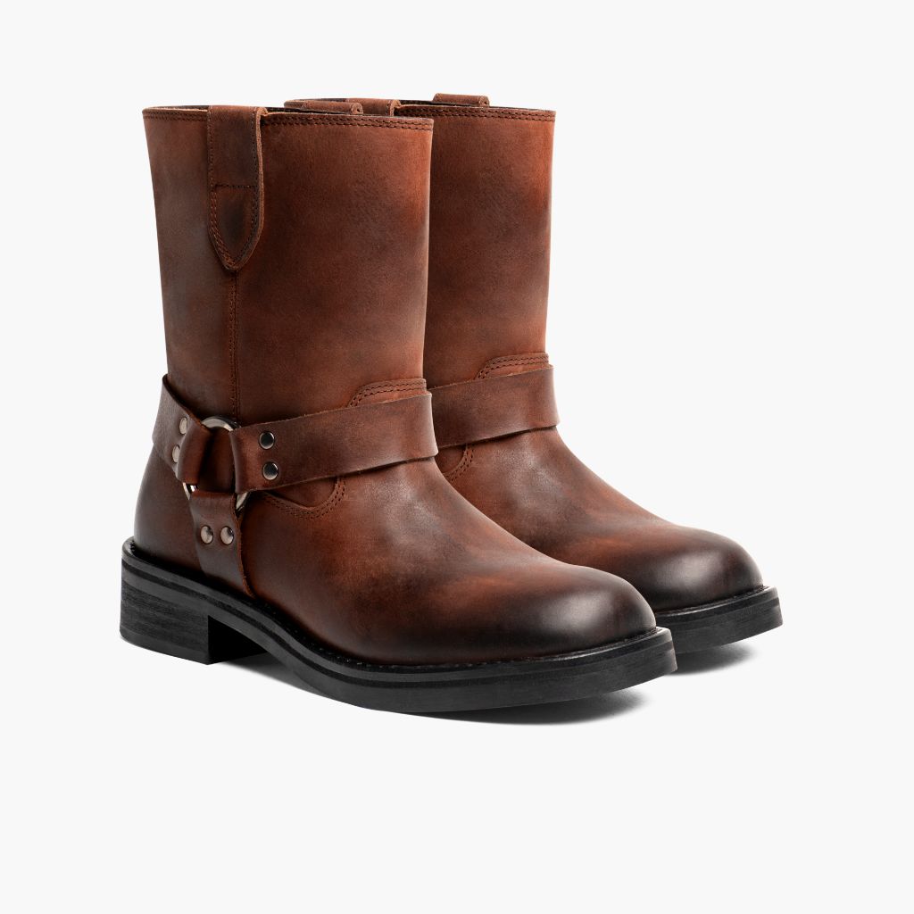 Brown Full-Grain leather Boots - Ritsrandsydd Goodyear-konstruktion och tåhätta