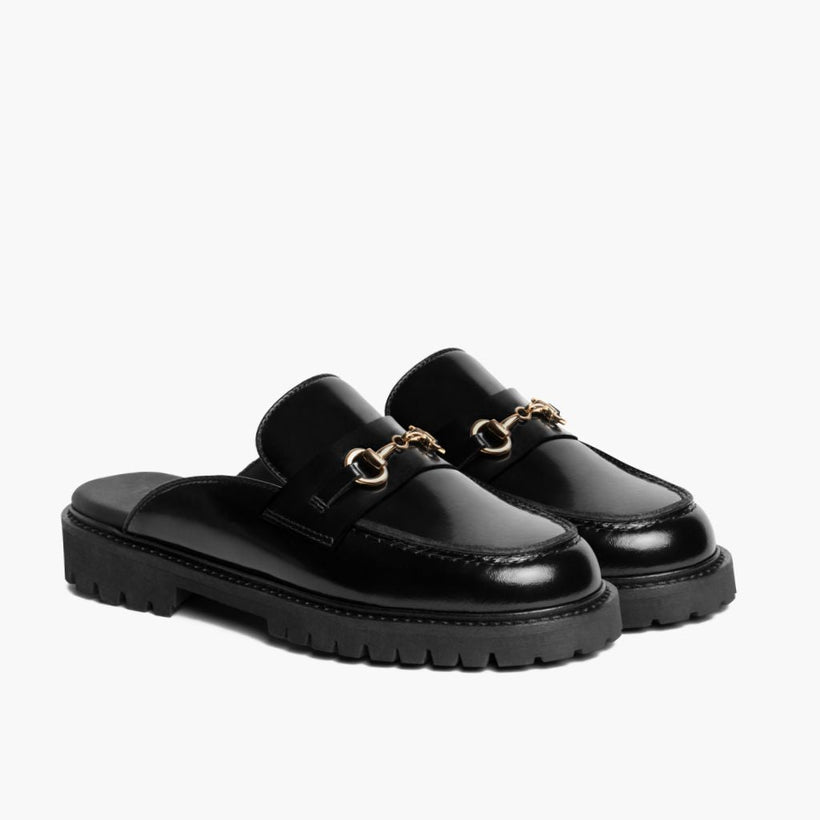 Penny Mule Svart & Gold Leather Loafers för Dam