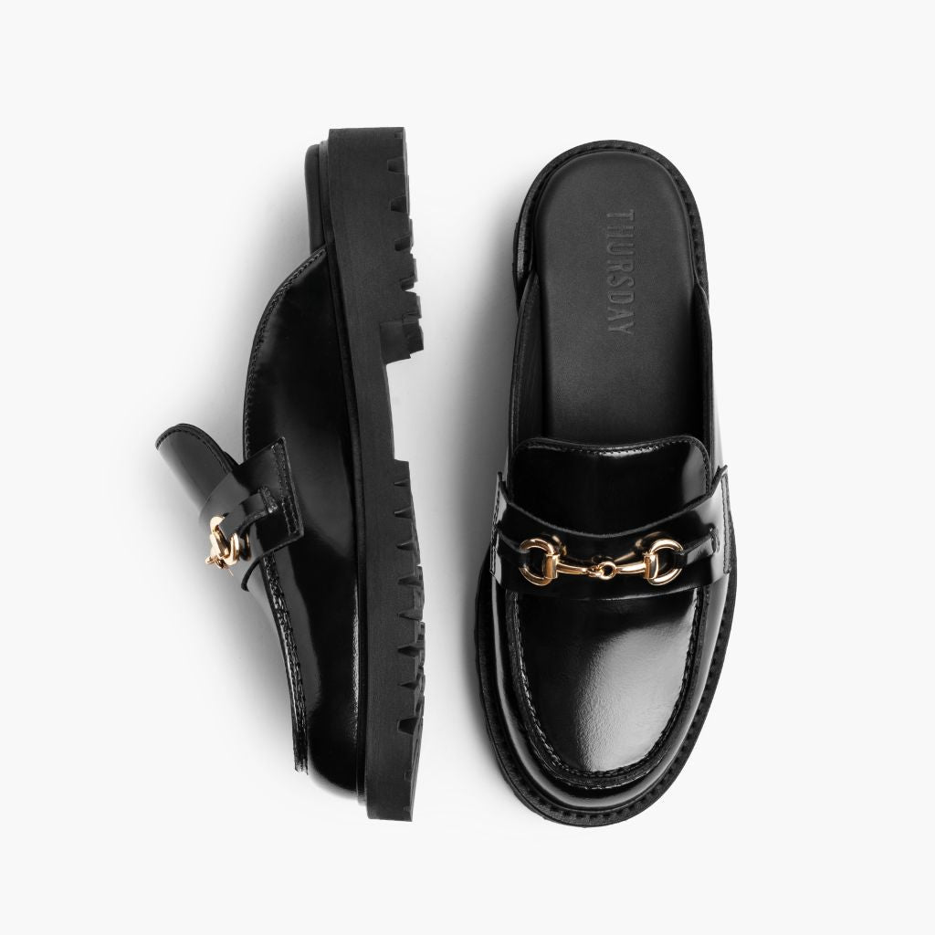 Penny Mule Svart & Gold Läderloafers för Dam - Förstärkt hälkappa och precisa dubbla sömmar