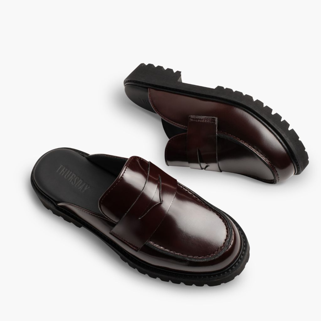 High-Traction Rubber Outsole & Lug Tread Pattern on Penny Mule Vinröd Läderkängor för Dam
