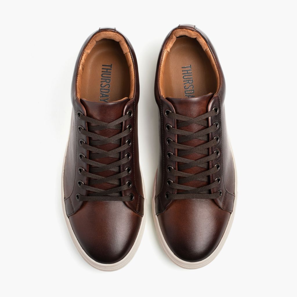 Premier Low Top Coffee Lädersneakers för Herr For Men - Förstärkt hälkappa och precisa dubbla sömmar