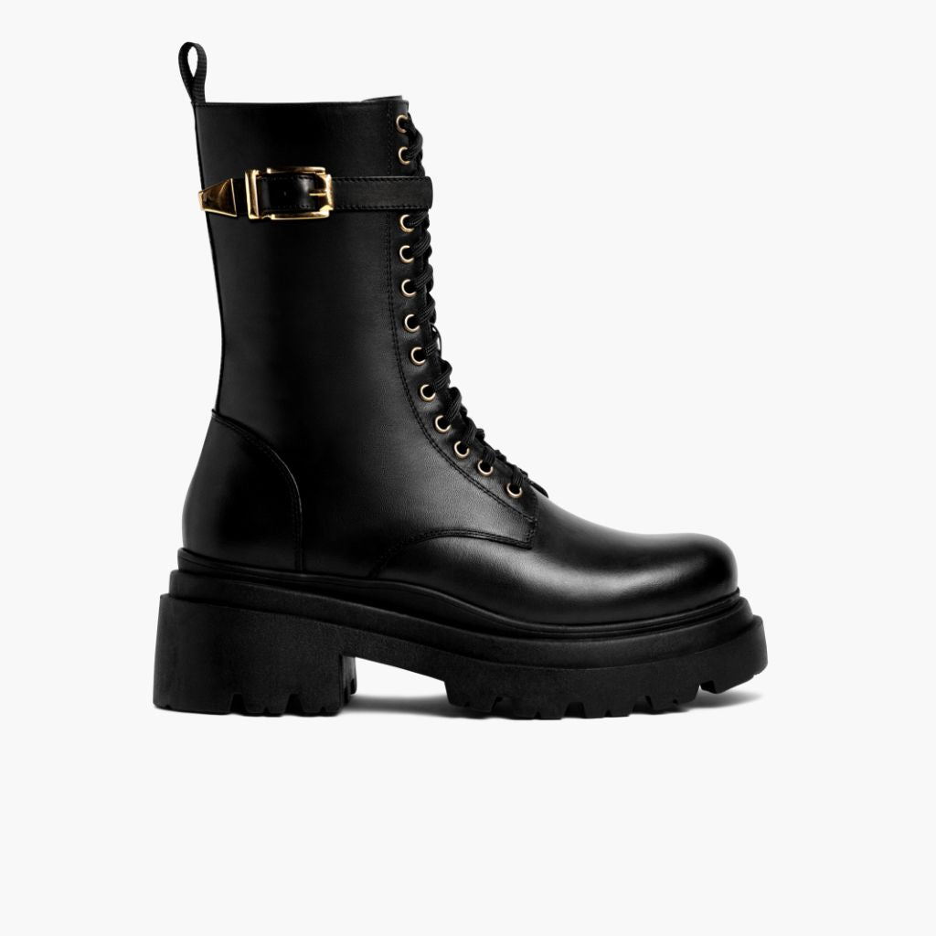 Black Full-Grain leather Boots - Ritsrandsydd Goodyear-konstruktion och tåhätta