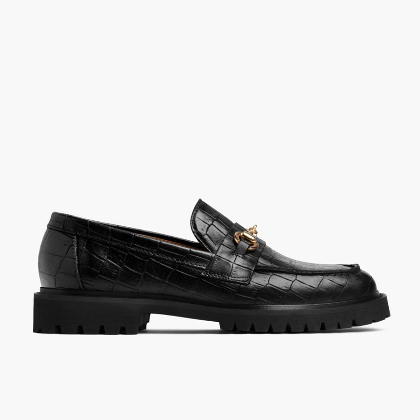 Penny Svart & Gold Croco Leather Loafers för Dam