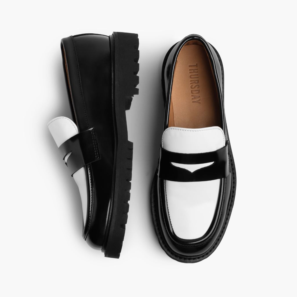 Penny Svart & White Läderloafers för Dam - Förstärkt hälkappa och precisa dubbla sömmar