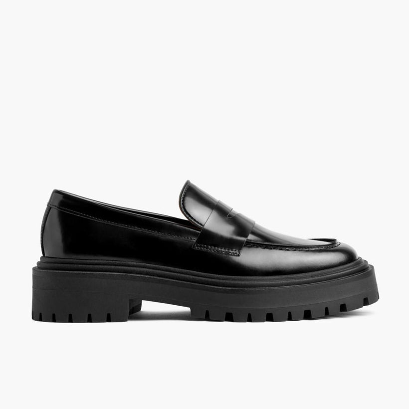 Penny Platform Svart Leather Loafers för Dam