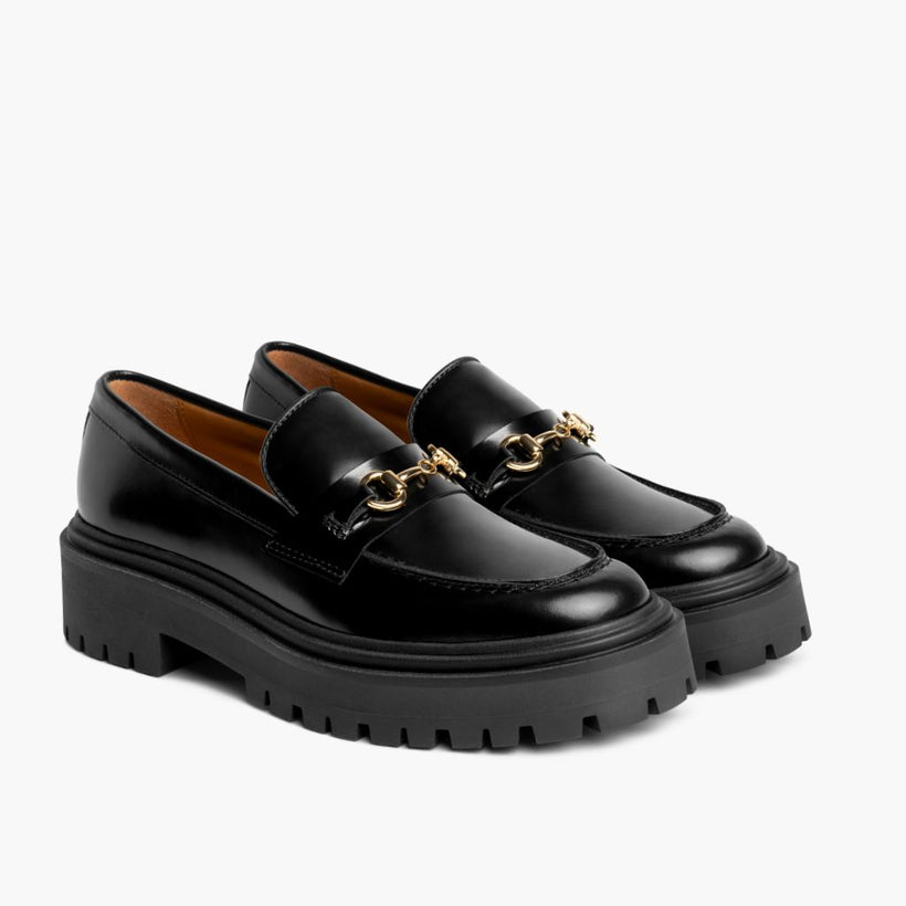 Penny Platform Svart & Gold Leather Loafers för Dam