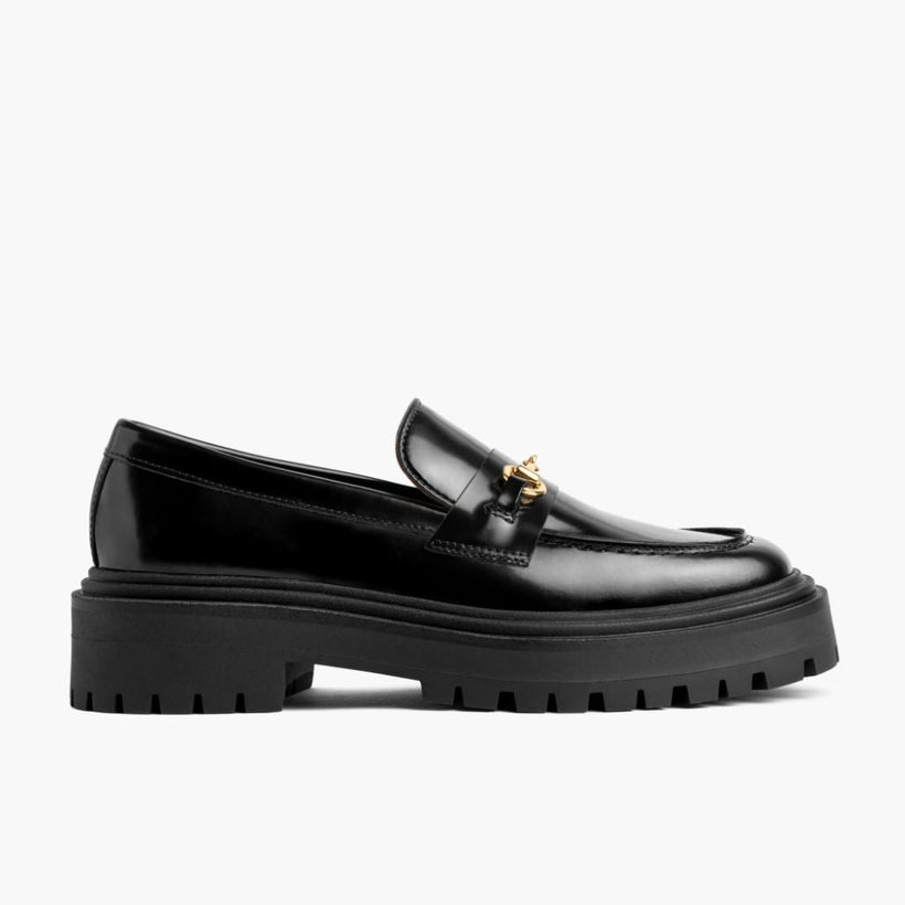 Penny Platform Svart & Gold Leather Loafers för Dam