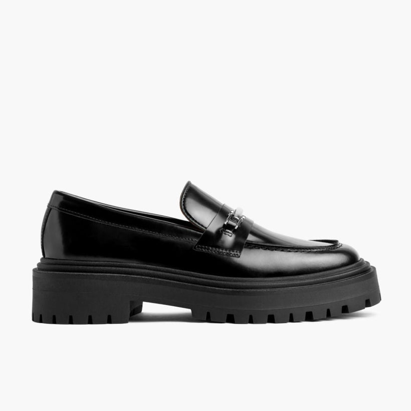 Penny Platform Svart & Silver Leather Loafers för Dam