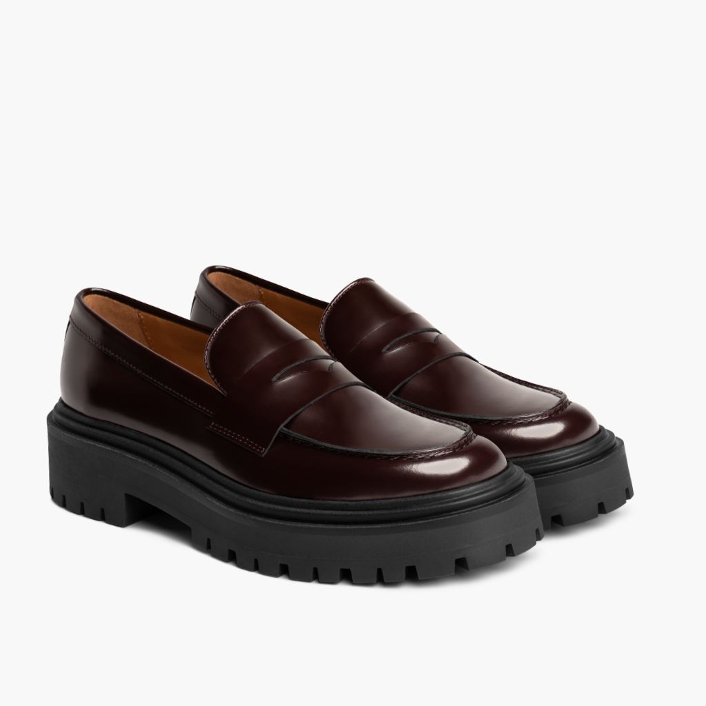 Penny Platform Vinröd Läderkängor för Dam in Burgundy Full-Grain Leather - Sidovy | Handla online