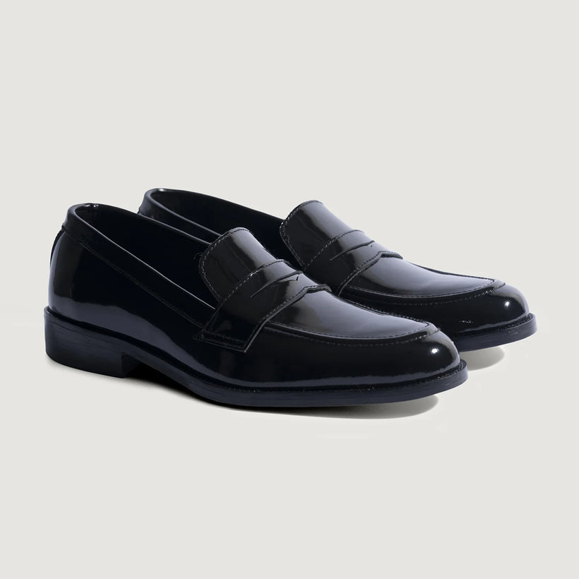 Baxton Svart Patent Läderloafers för Herr