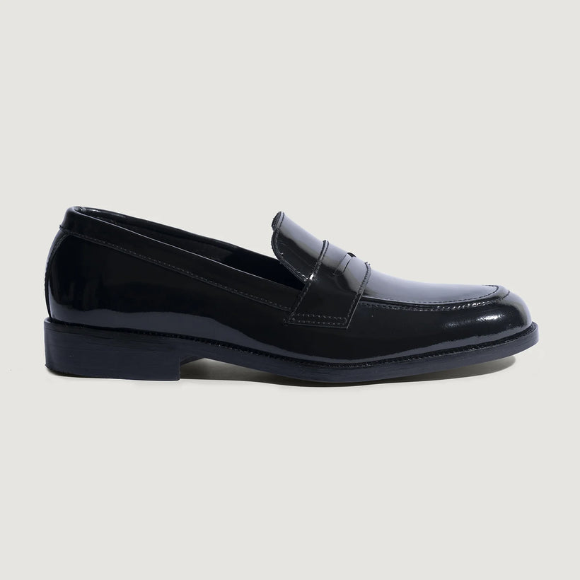 Baxton Svart Patent Läderloafers för Herr