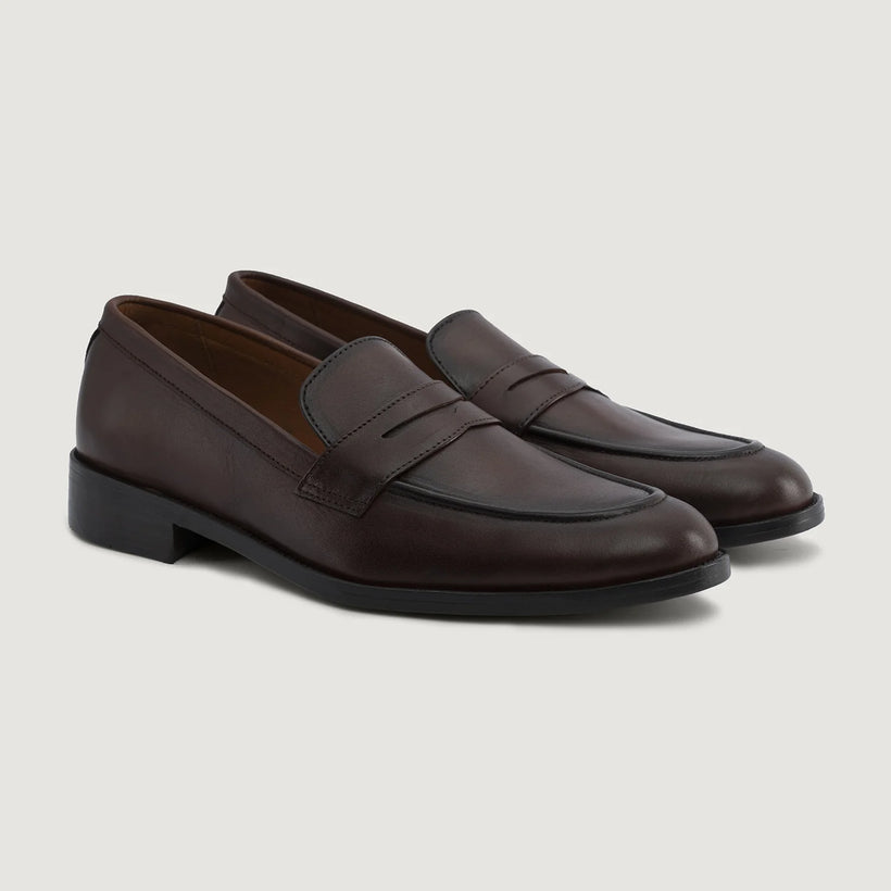 Baxton Burnished Brun Läderloafers för Herr