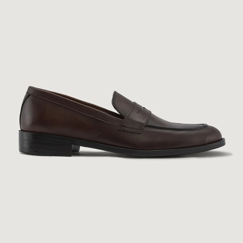 Baxton Burnished Brun Läderloafers för Herr