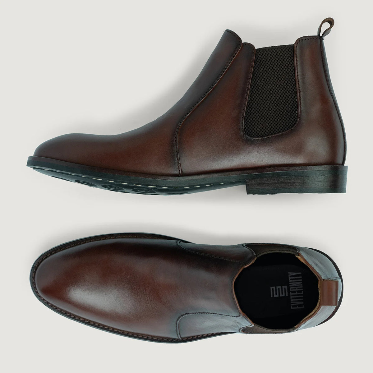 Clarkson Chelsea Brown Burnished Leather Boots StudGuard For Men - Förstärkt hälkappa och precisa dubbla sömmar