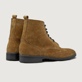 Duster Brogues Derby Brown Suede Leather Boots - StudGuard - Lateral Side Profile View Showing Sleeve Cut & Athletic Taper Fit