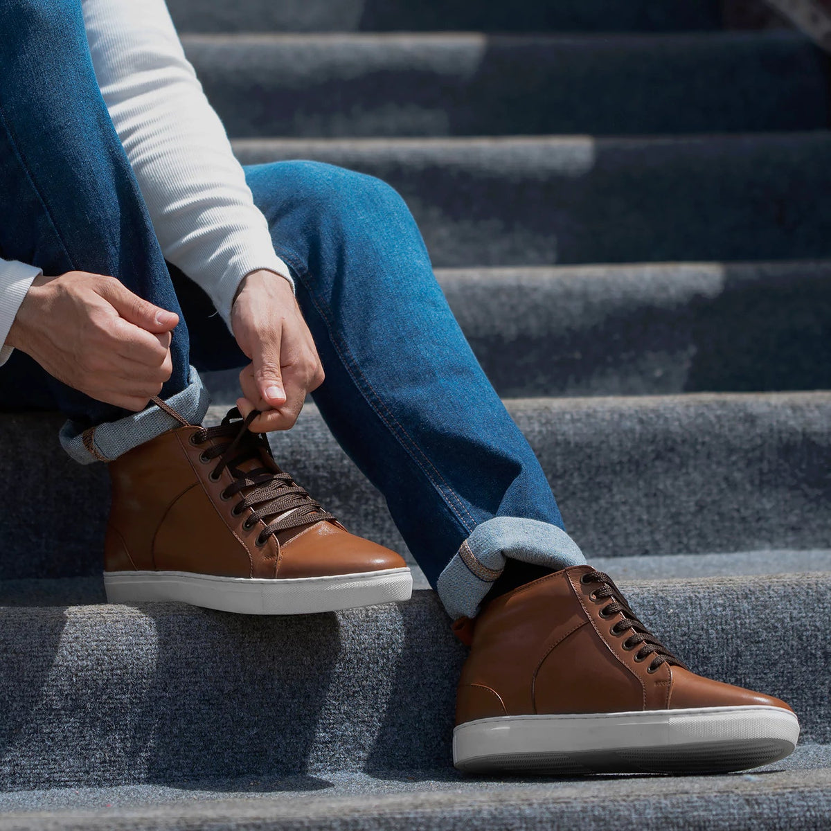 Orlaven Marty High Top Ljusbrun Lädersneakers för Herr footwear image 10