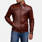 
Distressed Brown Sheep Skin Burnishing Biker Jacket - Bakifrån med perfekt axelpassform och ren fåll