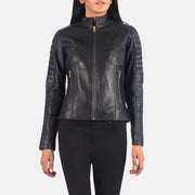 
Black Sheepskin Leather Biker Jacket - Bakifrån med perfekt axelpassform och ren fåll