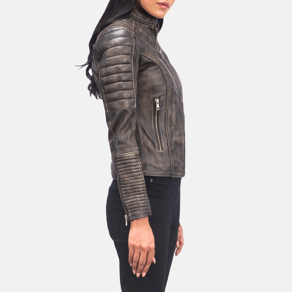 
Distressed Brown Goatskin Leather Biker Jacket - Bakifrån med perfekt axelpassform och ren fåll